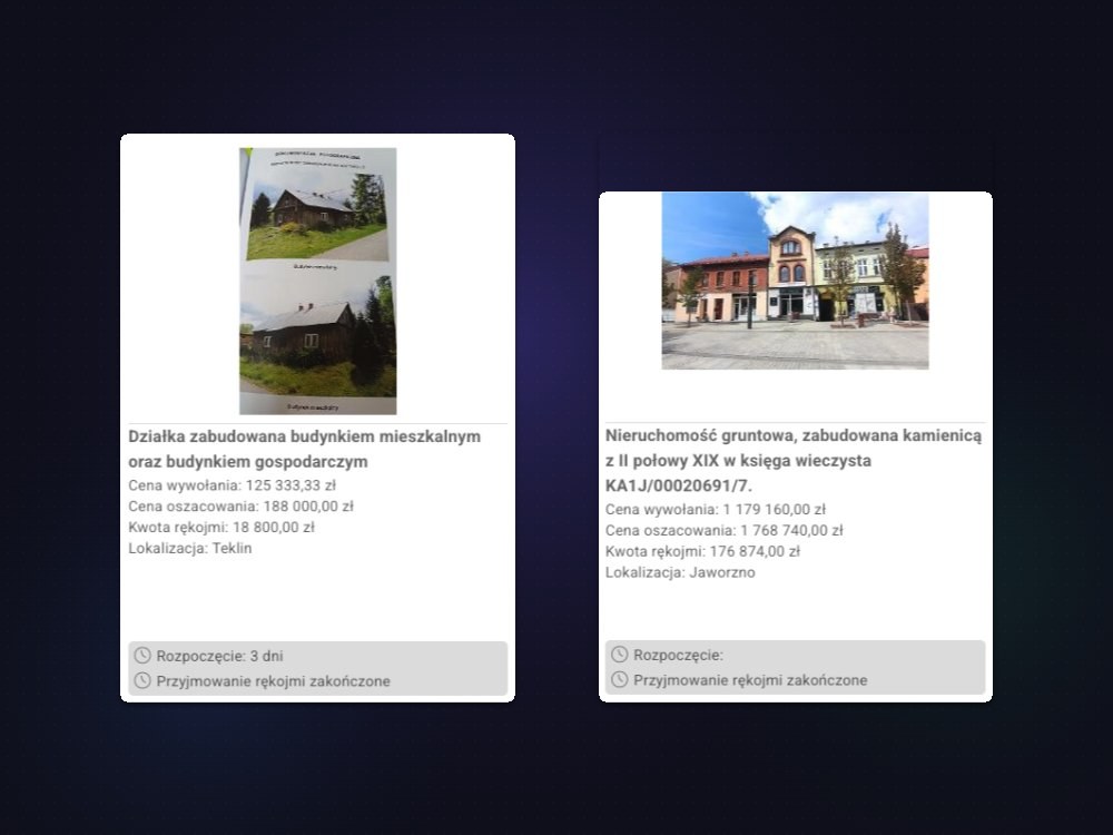 Auction card before: vertical card with plain text data