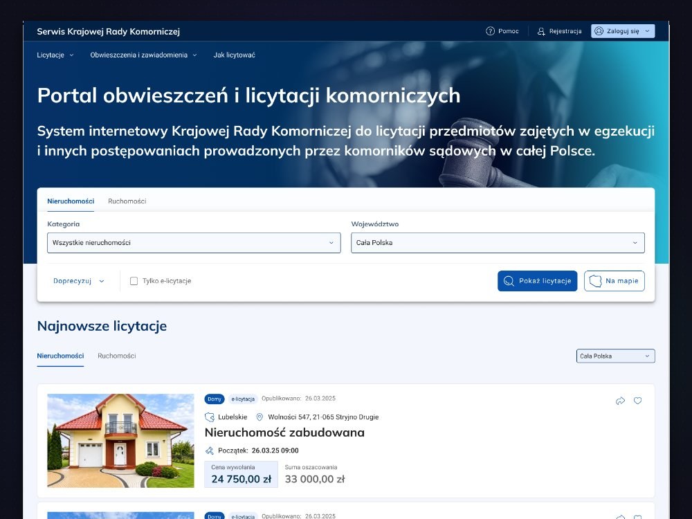 Homepage after: search widget with tabs, category and region filters